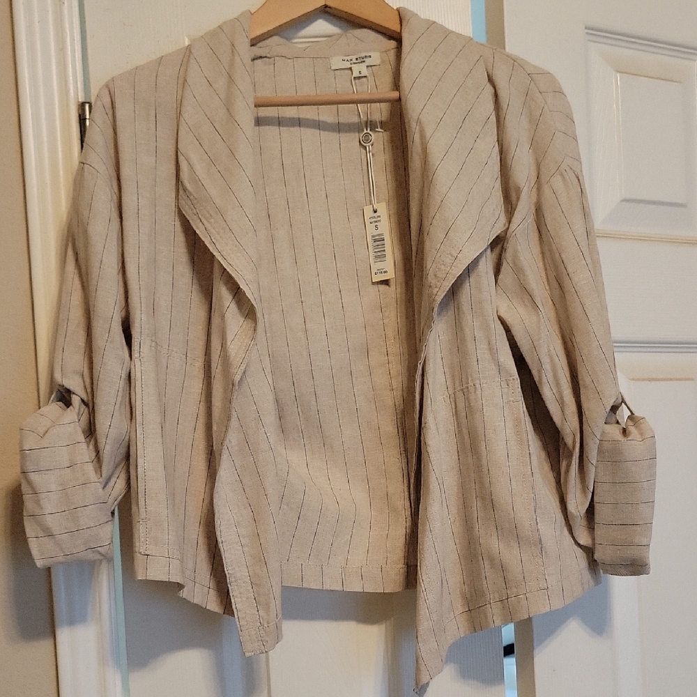 Max Studio Light Beige Striped Blazer